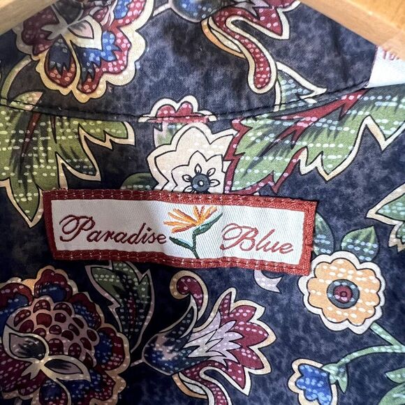 Paradise Blue Men's Floral Print Cotton Button Up Size Large - Picture 7 of 10